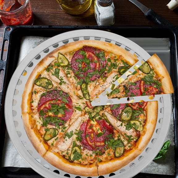 LOLIPPYY Pizza Serving Tray Round Stainless Steel Heat-resistant for Professional Chefs 1Pack