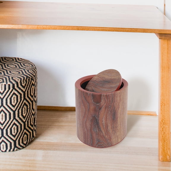 LOLIPPYY Plastic Coffee Trash Can with Wood Grain Flip Lid for Kitchen Or Office Use
