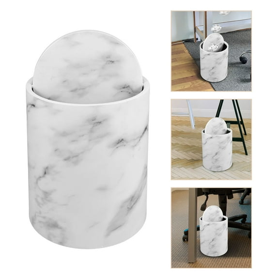 LOLIPPYY Plastic Kitchen Trash Can with White Marbling and Swing Lid for Convenient Home Use