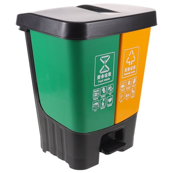 LOLIPPYY Plastic Two Compartment Trash Can with Airtight Lid for Kitchen Waste Sorting and Recycling
