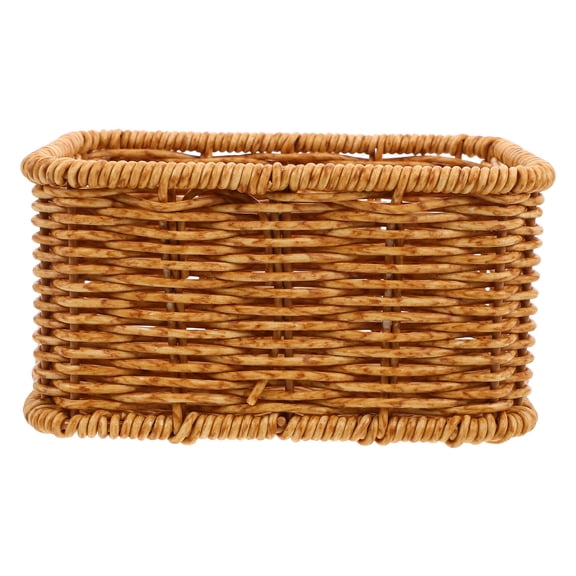 LOLIPPYY Plastic Wicker Storage Basket, Khaki Rectangle Shelf Bin for Files Books