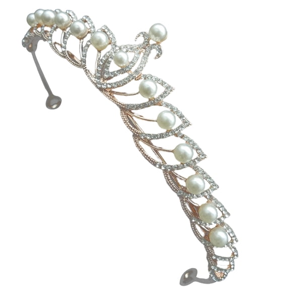 LOLIPPYY Plated Silver Alloy Bridal Crown with Pearls and Rhinestones for Wedding and Special Occasions