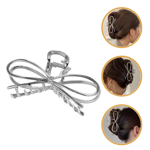 LOLIPPYY Plated Silver Bow Hair Claw Clip Large Metal Jaw Clip Decorative Grip for Thick and Fine Hair