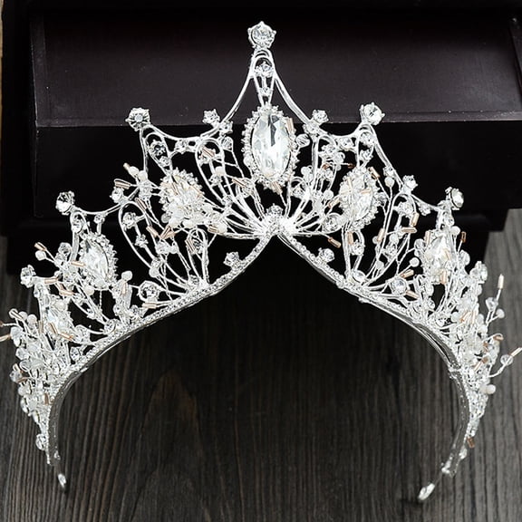 LOLIPPYY Plated Silver Decorative Crown with Sparkling Rhinestones for Wedding and Photoshoots