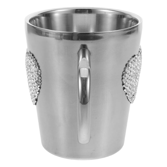 LOLIPPYY Plated Metal Heart Coffee Mug with Rhinestones Reusable Travel Cup for Hiking, Camping, Picnic and Outdoor Use