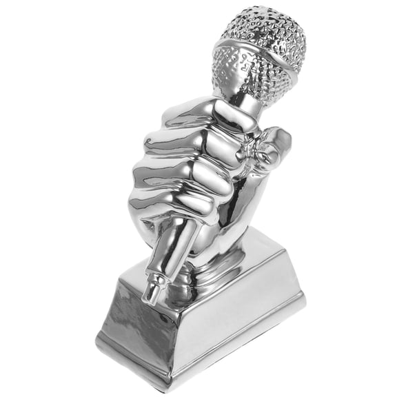 LOLIPPYY Plated Silver Microphone Trophy Award for Singing Competitions with Durable Resin and Detailed Craftsmanship