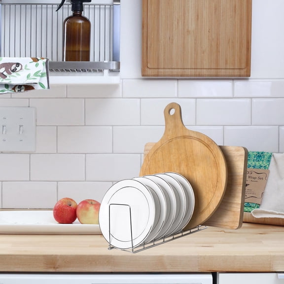 LOLIPPYY Plated Silver Stainless Steel Plate Rack with Pan Storage and Draining Function
