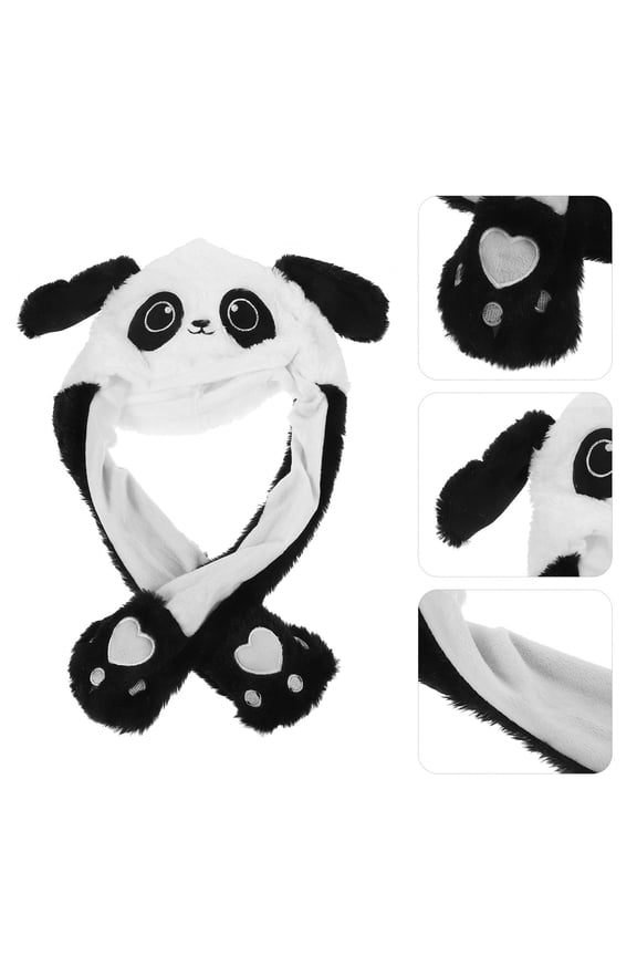 Plush Panda Ear Moving Hat Soft Black Animal Ear Hat for Cosplay Party Decoration