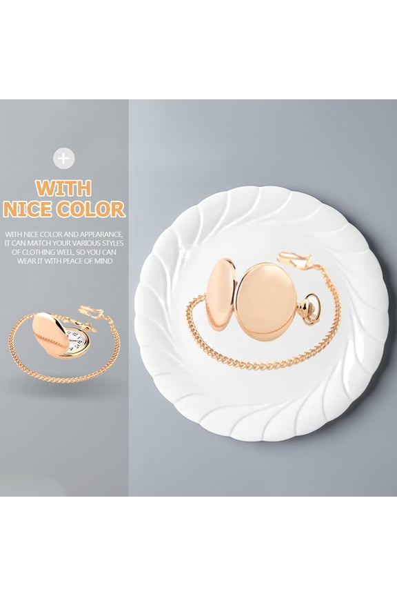 Polished Pocket Watch Rose Alloy Clamshell Vintage Chain for Formal Events 1Set