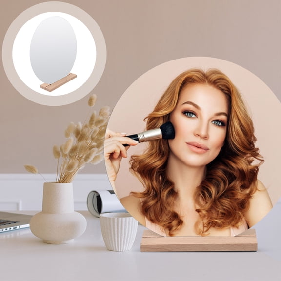 LOLIPPYY Portable Acrylic Makeup Mirror with Wooden Bracket Transparent Desktop Mirror