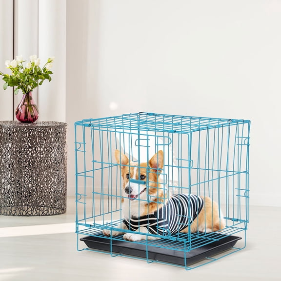 LOLIPPYY Portable Blue Metal Cat Carrying Cage with Spacious Interior for Outdoor Use