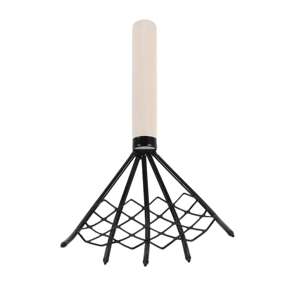 LOLIPPYY Portable Carbon Steel Clam Rake with Wooden Handle for Beach Shell Collecting and Sand Cleaning Tool