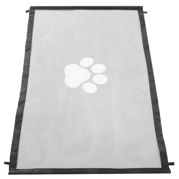 LOLIPPYY Portable Dog Barrier Gate Black Mesh for Indoor Outdoor Use with Stylish Paw Print and Breathable Fabric