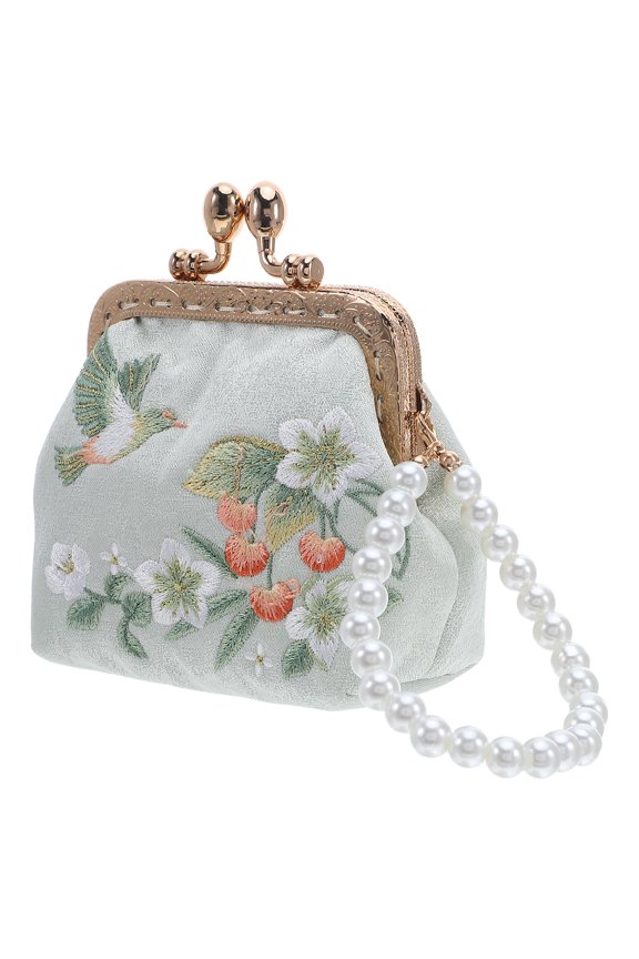 Portable Floral Print Cosmetic Bag with Fabric Lock for Coins Keys and Cards Storage