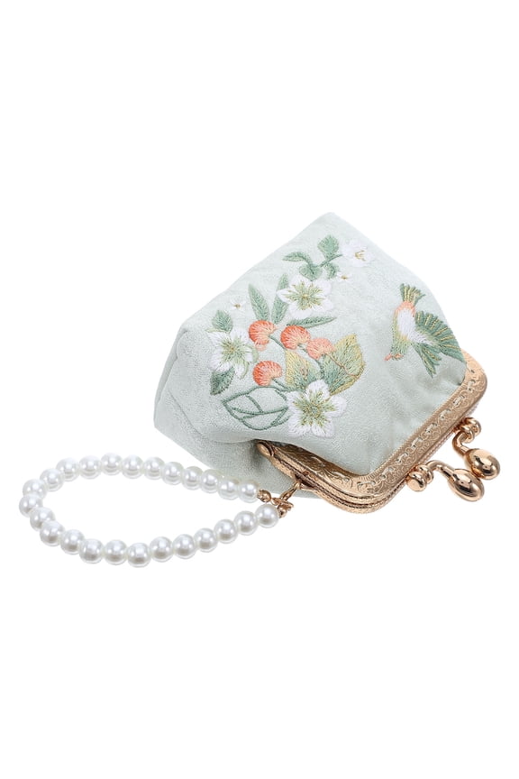 Portable Floral Print Embroidery Wallet for Coins Cards and Keys with Lock Clasp