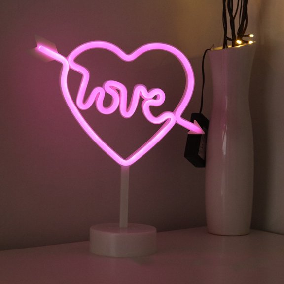LOLIPPYY Portable Heart LED Neon Light with Table Stand for Hotel Lobby and Exhibition Lighting