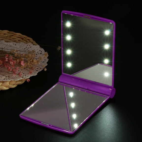 LOLIPPYY Compact Purple LED Lighted Makeup Mirror Portable with 8 LED Lights and 330 Degree Rotation