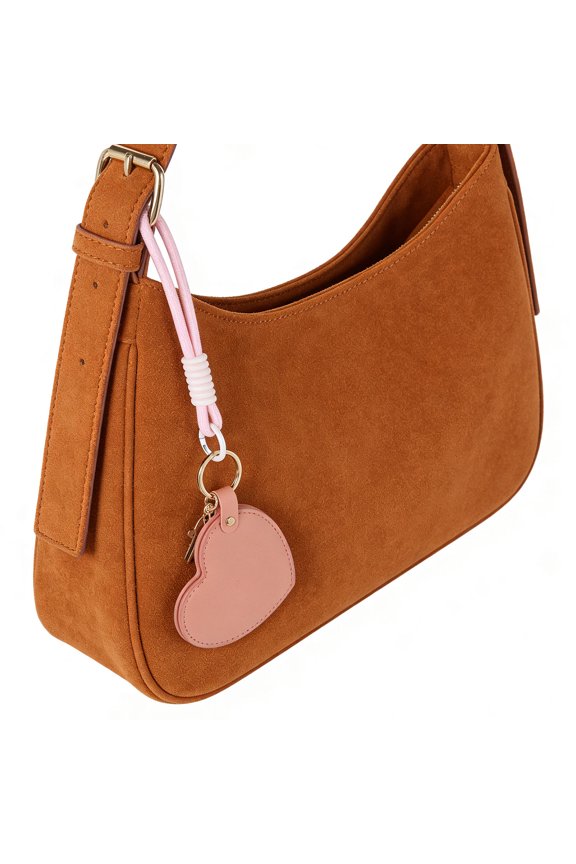 Portable Pink Compact Mirror Keychain with Crystal Clear Reflection and Heart Shaped PU Cover