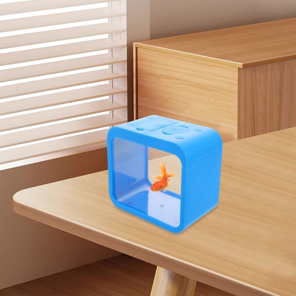 LOLIPPYY Portable Sky Blue Small Aquarium with Built in Light for Elegant Home Display