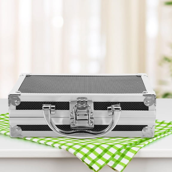 LOLIPPYY Portable Tool Case Black Metal Briefcase with Sturdy Construction for Organized Storage