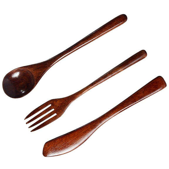 LOLIPPYY Portable Wooden Camping Cutlery Set 3-Piece Utensils for Family Outdoor Picnics and Formal Events