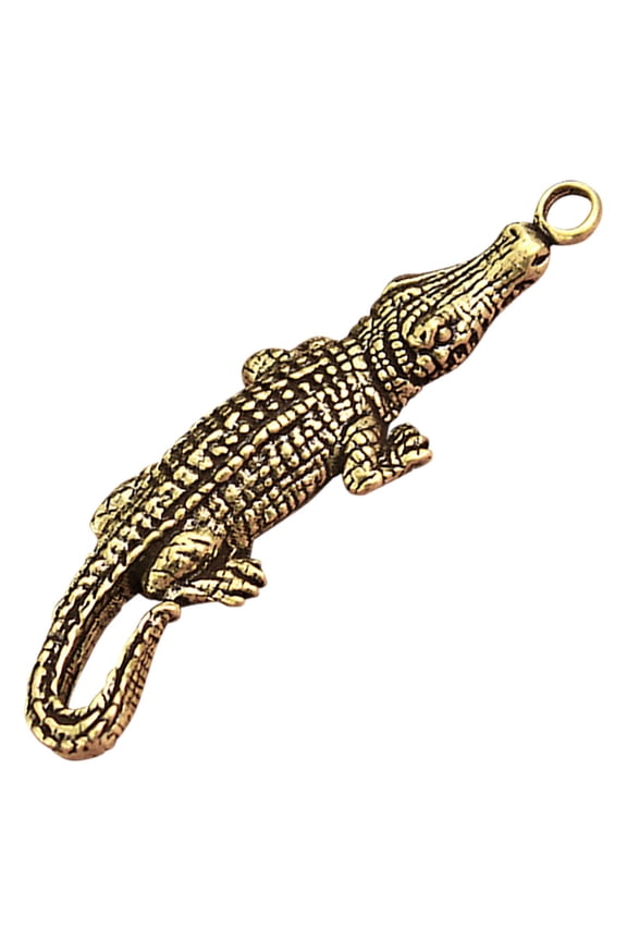 Vintage Style Golden Brass Alligator Keychain Figurine for Bags, Cars, and Accessories
