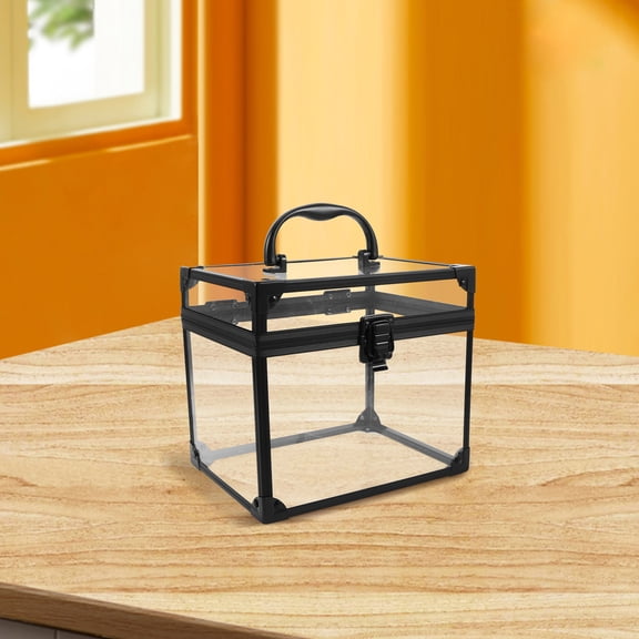 LOLIPPYY Portable Vinyl Record Storage Holder in Acrylic with Carry Handle Black Desktop Album Organizer