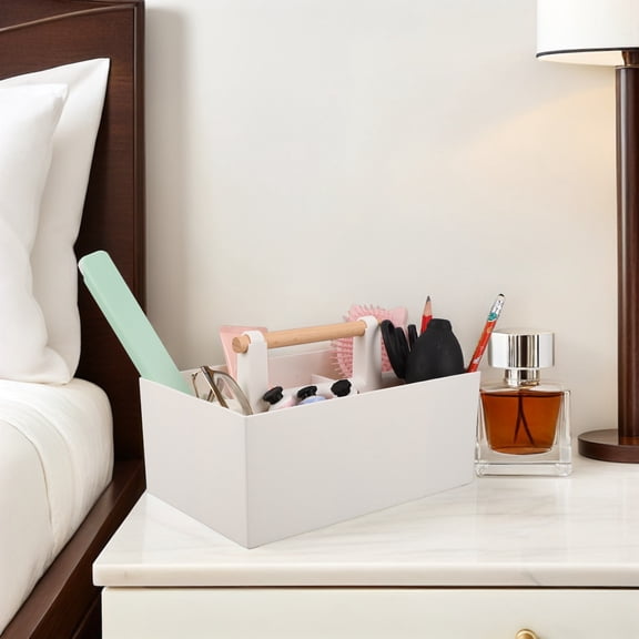 LOLIPPYY Portable White Travel Cosmetics Storage Box with Divided Sections and Ergonomic Handle