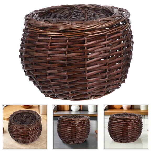 LOLIPPYY Portable Wicker Coffee Storage Basket with Lid, Kitchen Organizer for Household Use and Countertop Storage
