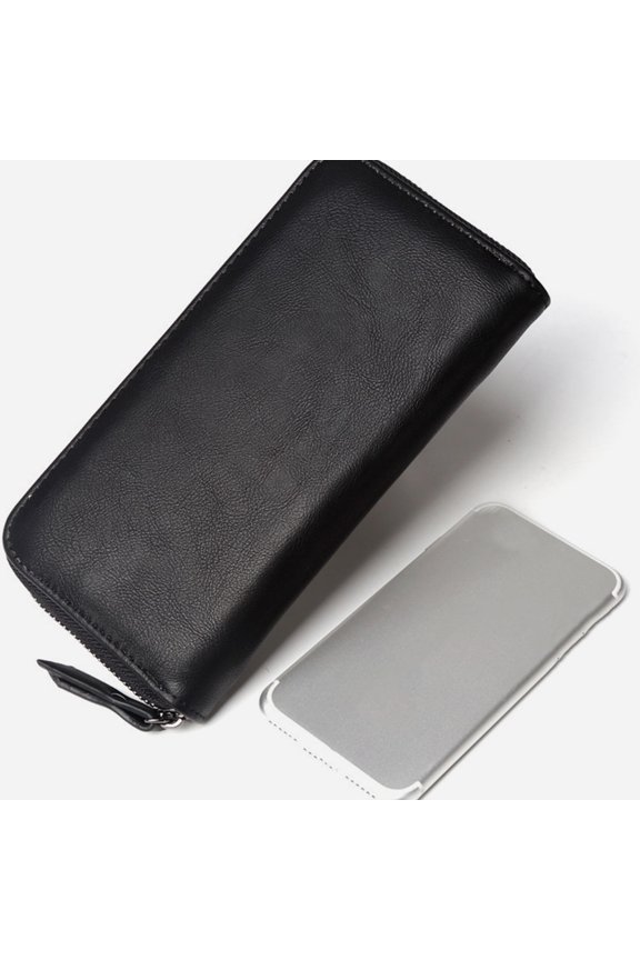 Practical Black PU Long Wallet with Large Storage for Coins Bills and Receipts