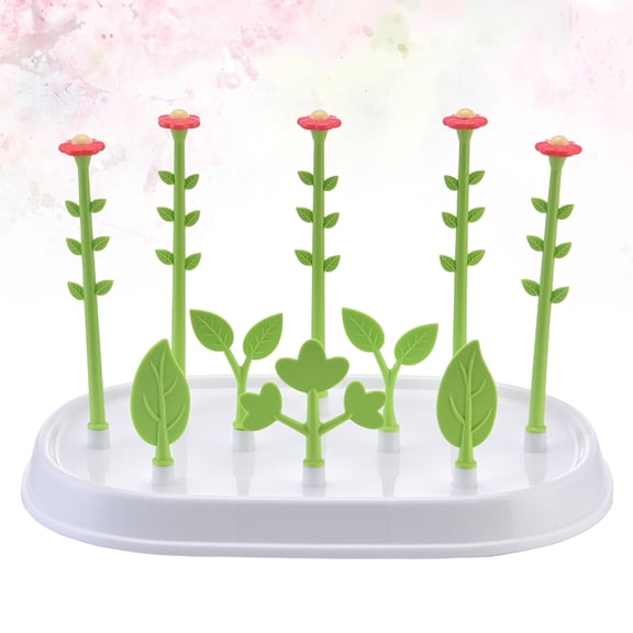 LOLIPPYY Practical Bottle Dryer Stand Made of Safe PP Material with Flower Shaped Pegs in Green