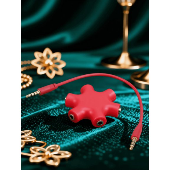 LOLIPPYY Practical Red Earphone Splitter Adapter for Sharing Audio with 5 Outputs