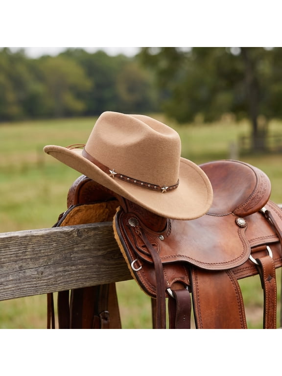 Premium Wool Felt Camel Wide Brim Hat Outdoor Riding Sun