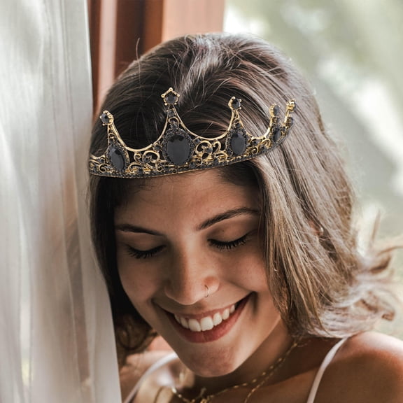 LOLIPPYY Princess Crown Baroque Crown Black Rhinestone Alloy for Party Costume 1Set