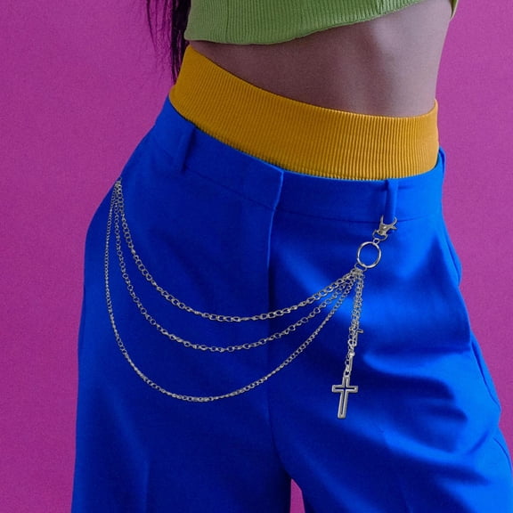 LOLIPPYY Punk Style Double Layer Cross Waist Chain Adjustable Alloy Belt for Fashion Clothing Accessories