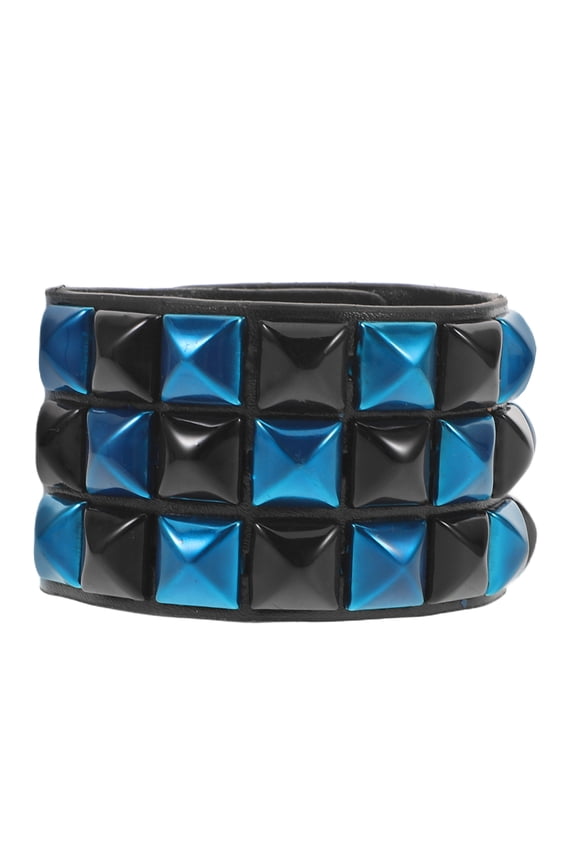 Punk Style Mens Bracelet Faux Wide Cuff with Multicolor Stud Detailing