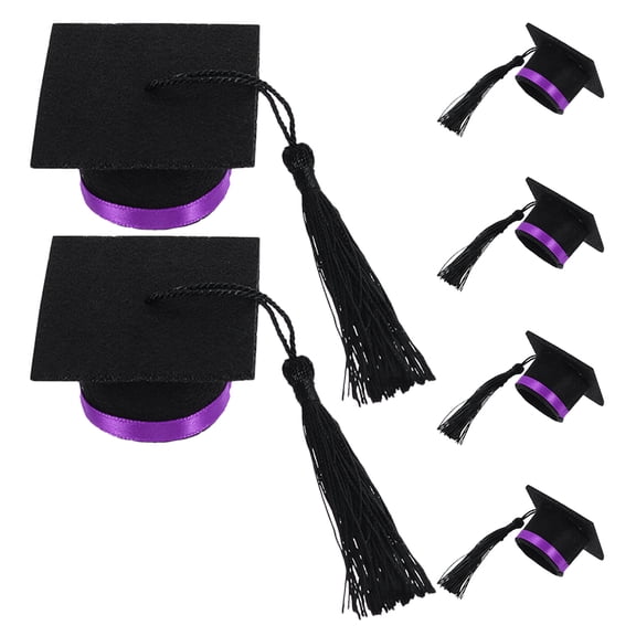 LOLIPPYY Purple Mini Graduation Cap Bottle Topper Set of 6 Felt Fabric Decorative Wine Stoppers for Parties