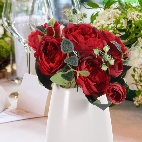 LOLIPPYY Realistic Red Faux Rose Flower Bouquet for Bride and Bridesmaid Wedding Decor