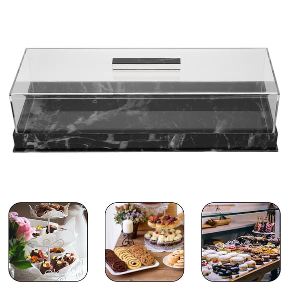 LOLIPPYY Rectangular Acrylic Cake Stand with Clear Dome and Stable Marble Base for Kitchen Display