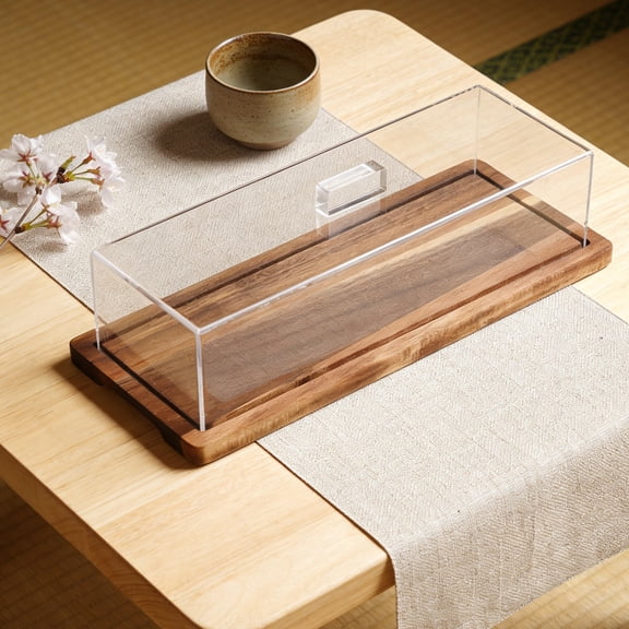 LOLIPPYY Rectangular Pastry Display Case with Clear Transparent Lid and Stylish Wooden Base for Bakery and Home Use