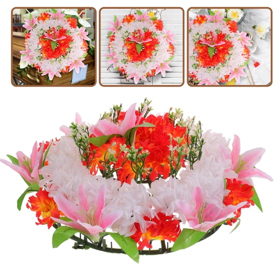 LOLIPPYY Red Artificial Flower Wreath for Cemetery Grave Decoration Memorial Tribute and Outdoor Grave Ornament