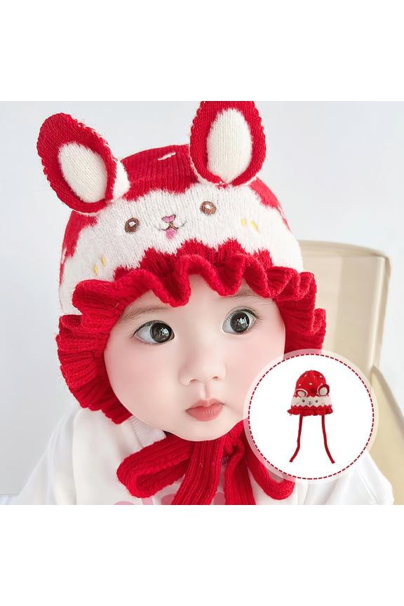 Red Newborn Baby Knitted Cotton Hat Warm Beanie for 0-12 Months Photography and Everyday Wear