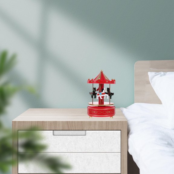 LOLIPPYY Red Carousel Music Box, Sturdy Plastic Musical Figurine for Tabletop, Shelf, Bedroom, Living Room Home Decor