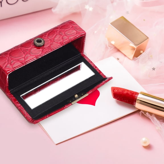 LOLIPPYY Red Compact Lipstick Case Holder with Mirror Secure Storage for Lip Balm and Lip Gloss