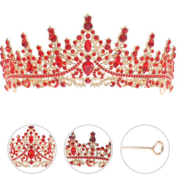 LOLIPPYY Red Crystal Wedding Tiaras Baroque Bridal Headpiece Crown for Prom Pageant Celebration