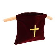LOLIPPYY Church Offering Bag, Fabric Tithe Collection Basket with Red Embroidered Cross and Wooden Handle for Worship Service