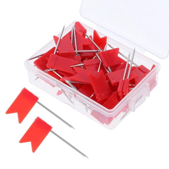 LOLIPPYY Red Flag Push Pins, 50 Count, Iron and Plastic, Perfect for Document Fixing and Map Marking