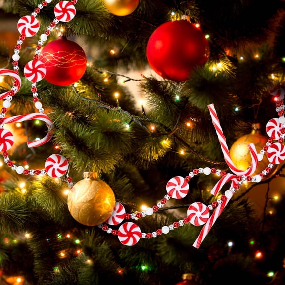 LOLIPPYY Red Plastic Christmas Garland Beaded Candy String Pendant for Home Restaurant Party Decoration 8