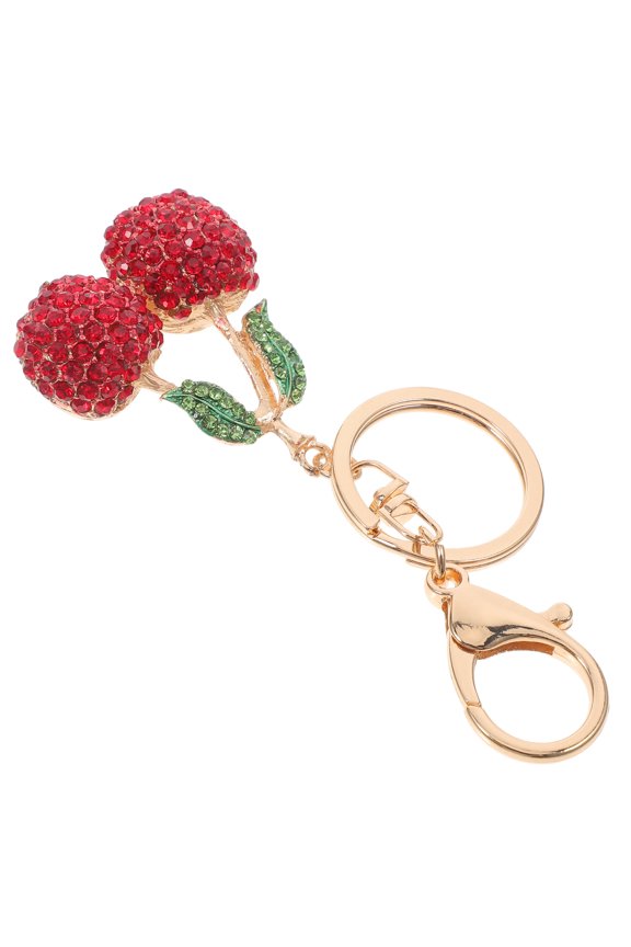 Red Rhinestone Cherry Pendant Keyring Multipurpose Decorative Key Chain for Bags