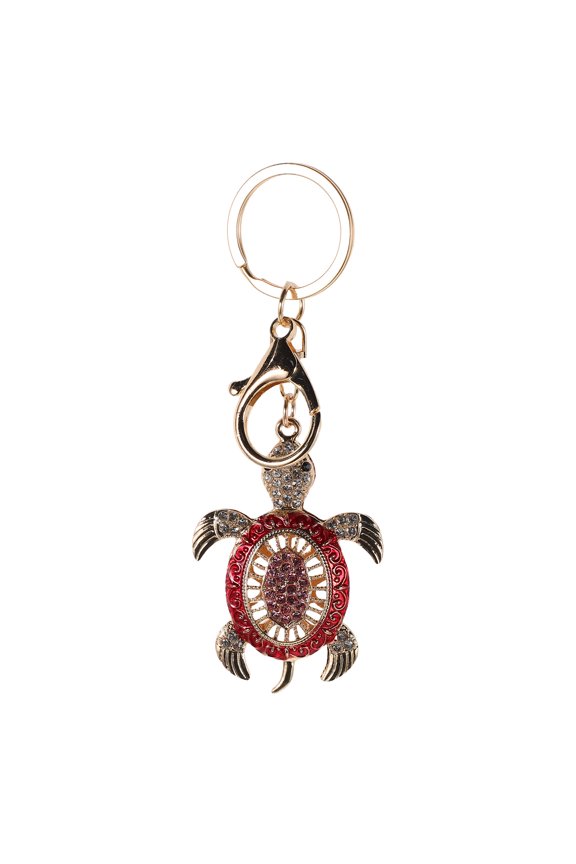 Red Rhinestone Turtle Keychain Alloy Cute Crystal Bag Charm Decorative Key Holder